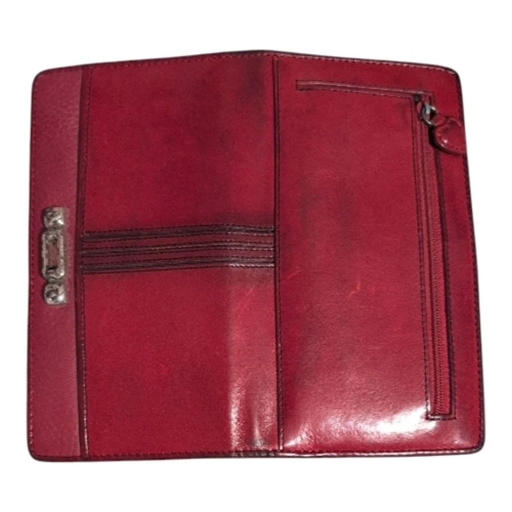 Brighton Red Leather Vintage Snap Bifold Wallet